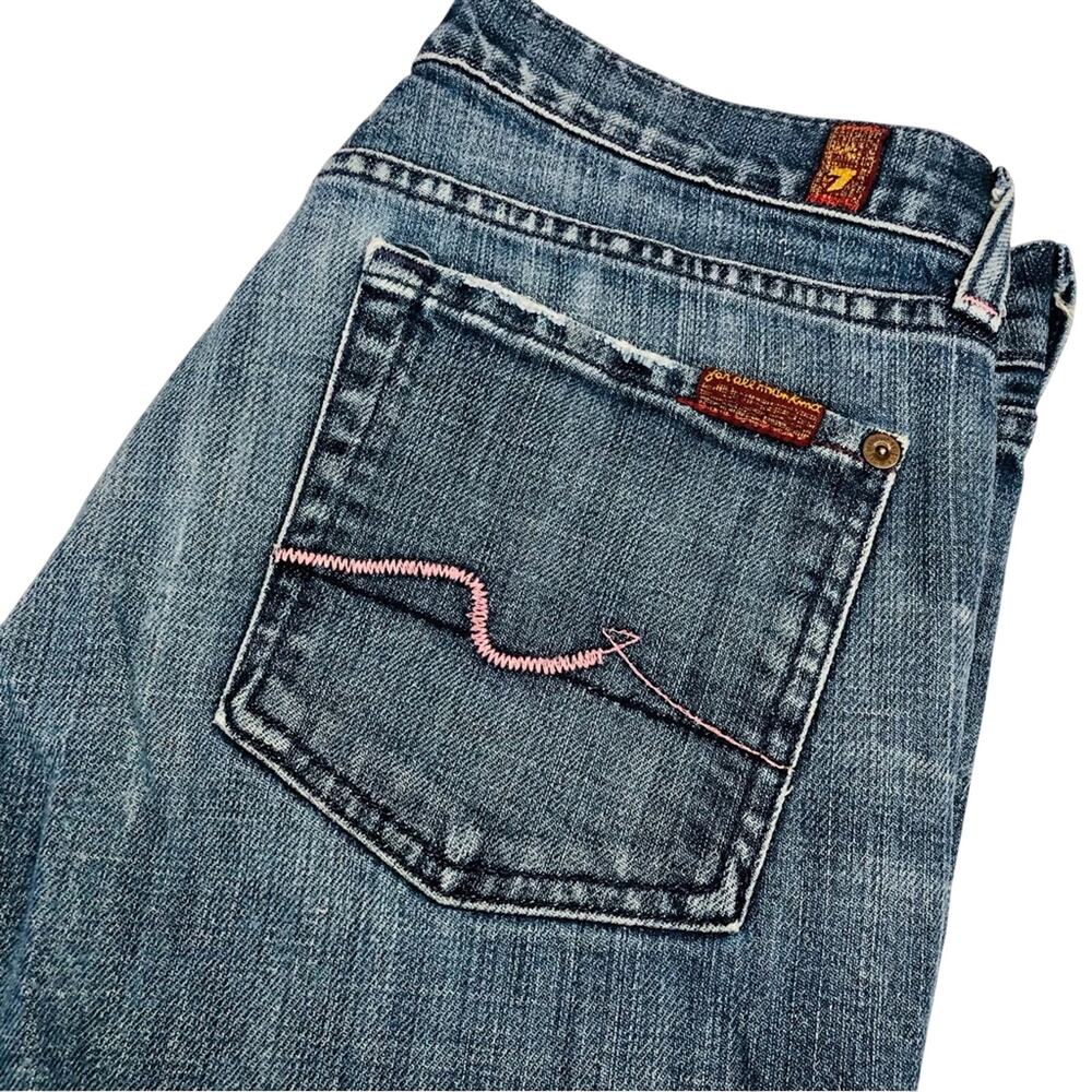 7 For All Mankind Pink Stitch Original Bootcut Jeans Premium Denim Mid Rise 27 - Picture 10 of 16